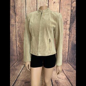 VGC Non Branded Tan Suede Leather Moto Jacket M/L